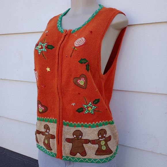 Vintage Orange Christmas Sweater Vest - Picture 1 of 9